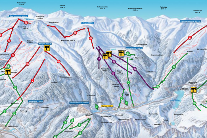 Geopende skiliften in de Zillertal Arena op 14-1