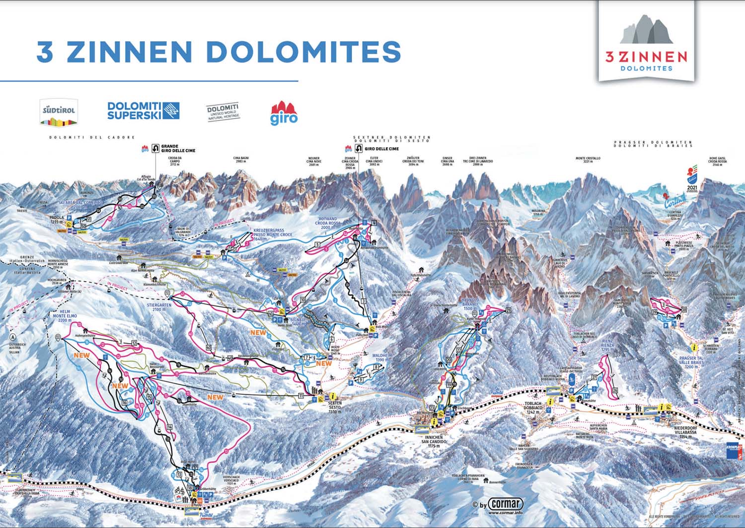 Pistenplan Skigebiet 3 Zinnen Dolomiten