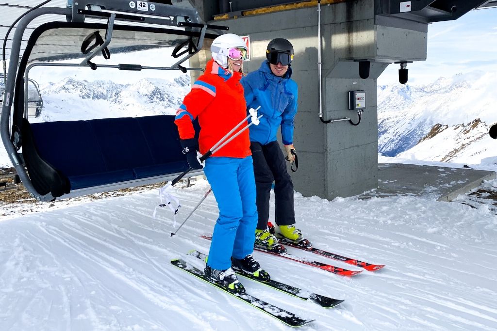 spyder ski gear skiers on chairlift